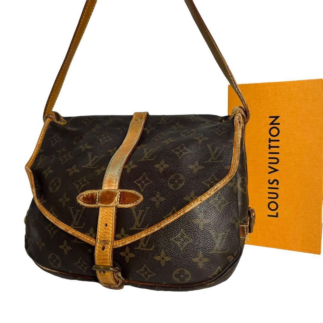 【鑑定済】ルイヴィトン LOUIS VUITTON モノグラム ソミュール30 ショルダーバッグ ブラウン 茶 　クロスボディ
