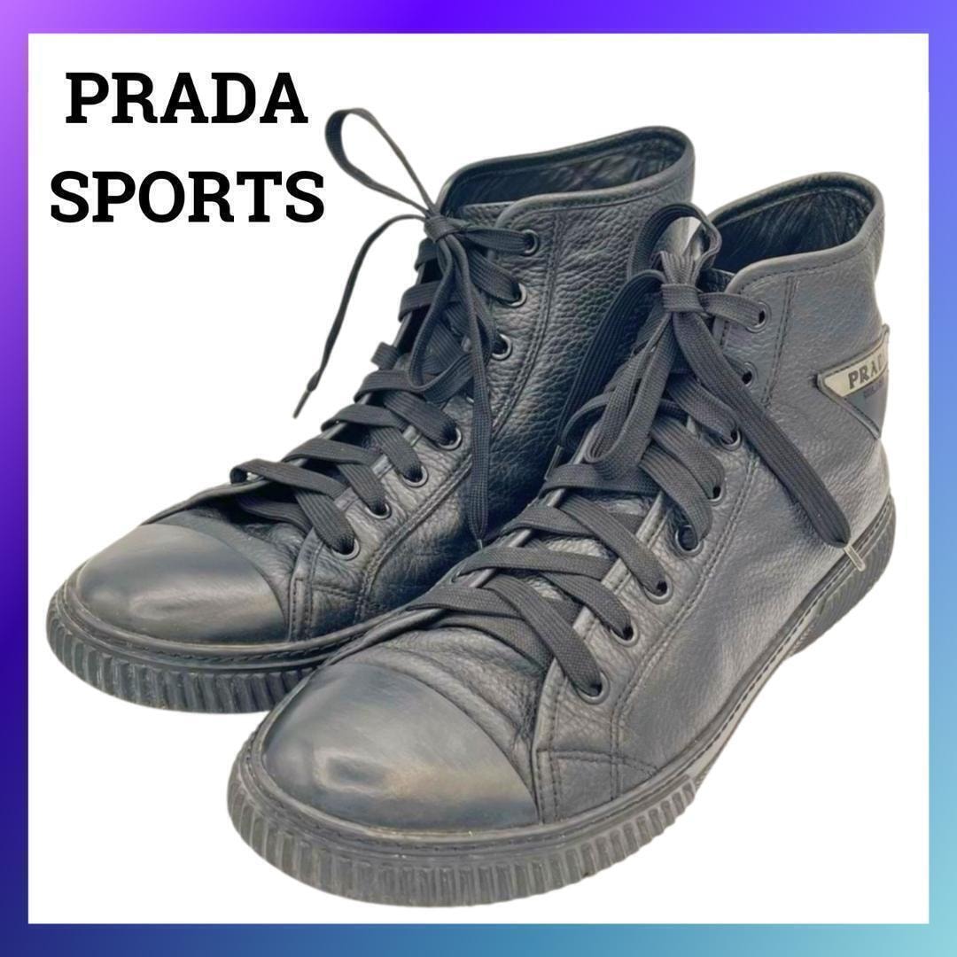 プラダスポーツ PRADA 4T3306 ハイカット スニーカー 9 レザー 黒 目立った傷や汚れなし】プラダスポーツ PRADA 4T3306 レザー 9