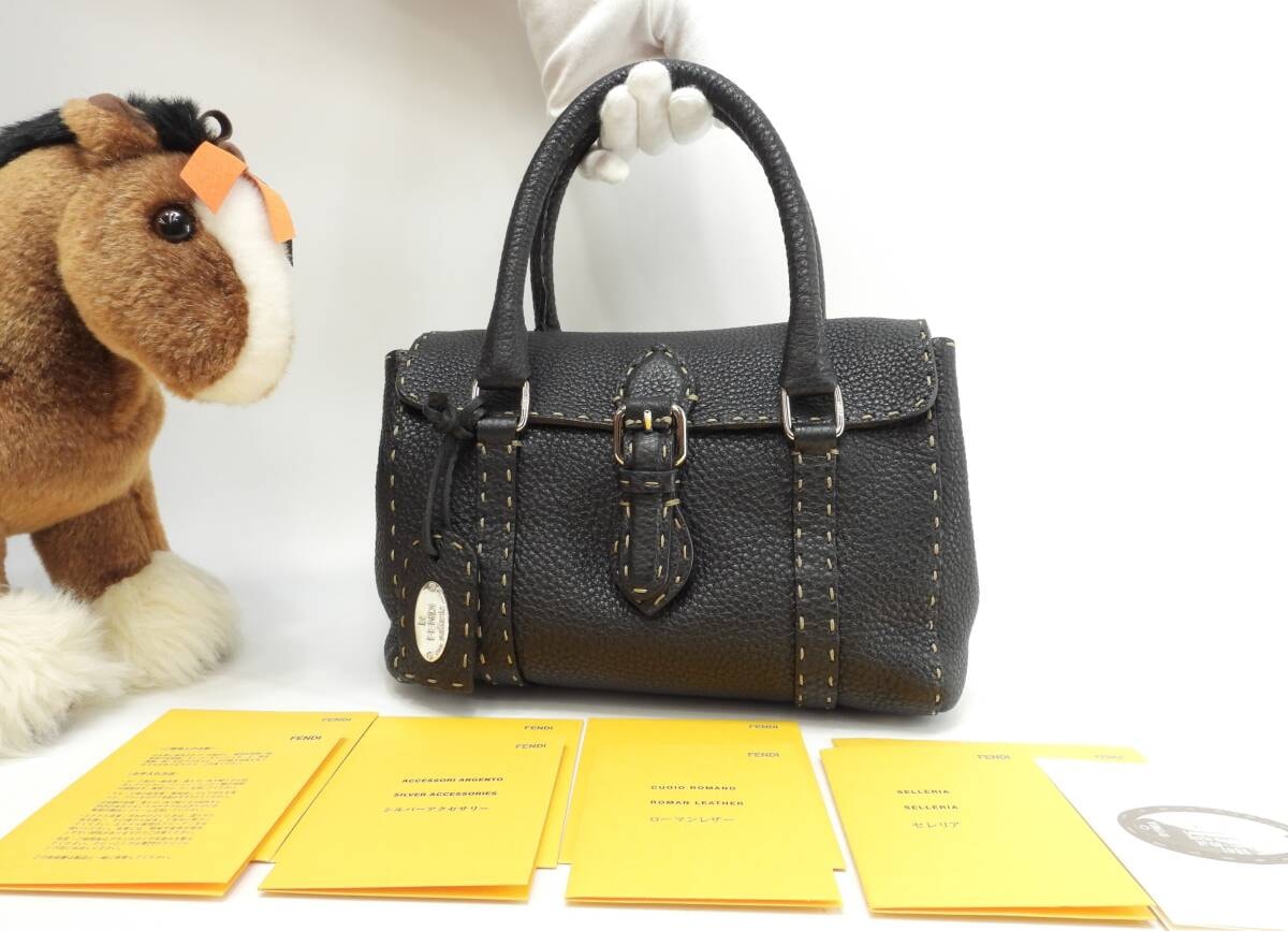 フェンディ ミニリンダ セレリアレザー 黒 シルバー金具 ハンドバッグ小 極美品@ 24