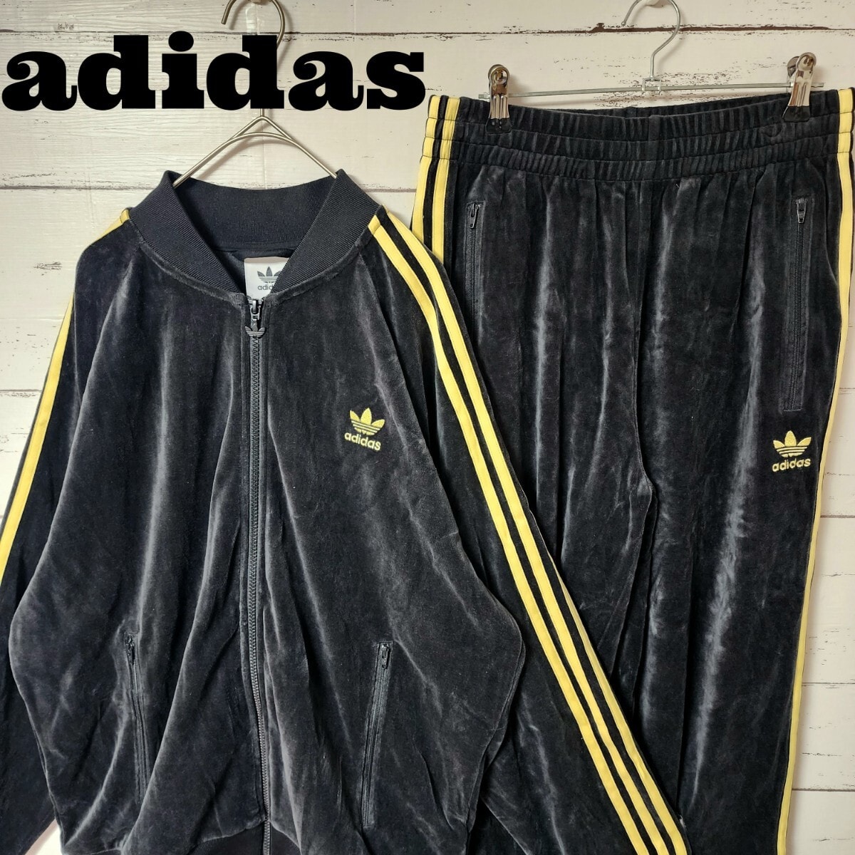 adidas アディダスオリジナルス ベロア セットアップ ブラック 常田大希 adidas アディダスオリジナルス ベロア セットアップ ブラック 常田大