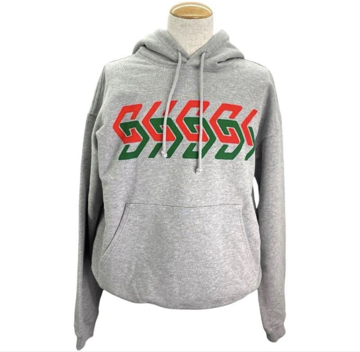 グッチ GUCCI ロゴチェーンプリントプルオーバーパーカー 715911 グレー メンズ レディース