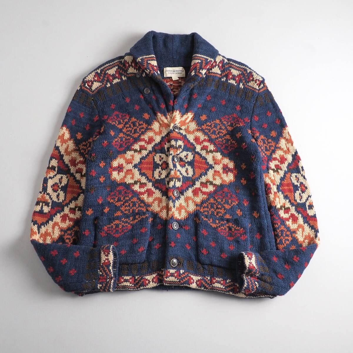 ラルフローレン カーディガン ショールカラー 肉厚 ネイティブ柄 美品