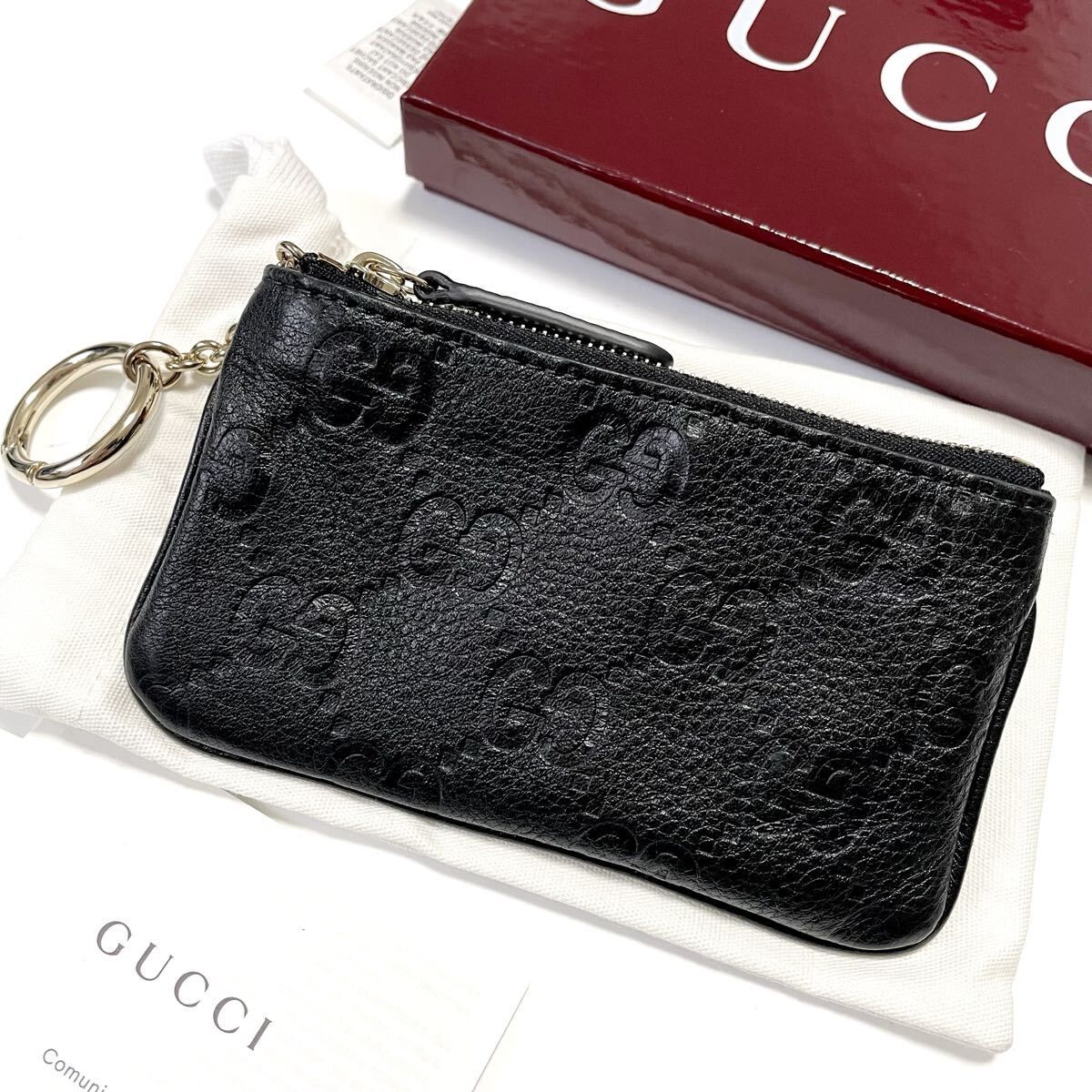 ★GUCCI グッチ キーポーチ GGエンブレム 815891 シグネチャー / コインケース キーケース 中古美品【鑑定済み 本物保証】