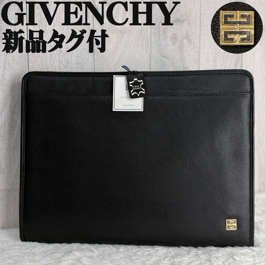 新品タグ付 31cm×41cm 大容量 Givenchy ジバンシー 4Gロゴ カウレザー クラッチバッグ セカンドバッグ ブラック メンズ