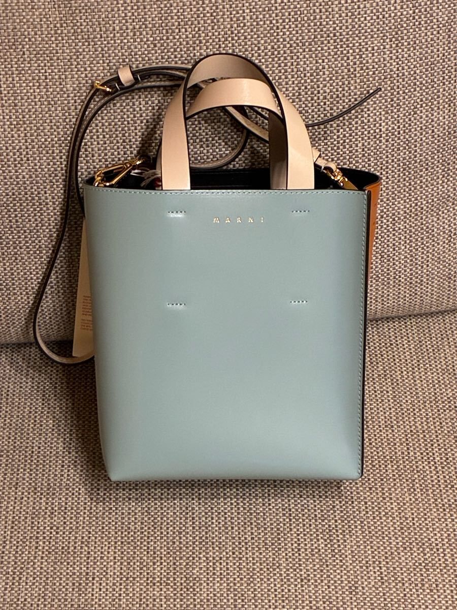 【新品、未使用】MARNI マルニ ミュゼオ 2WAY ミニ トートバッグ MUSEO MINI BAG ブルー×ブラウンオレンジ 定価139,700円