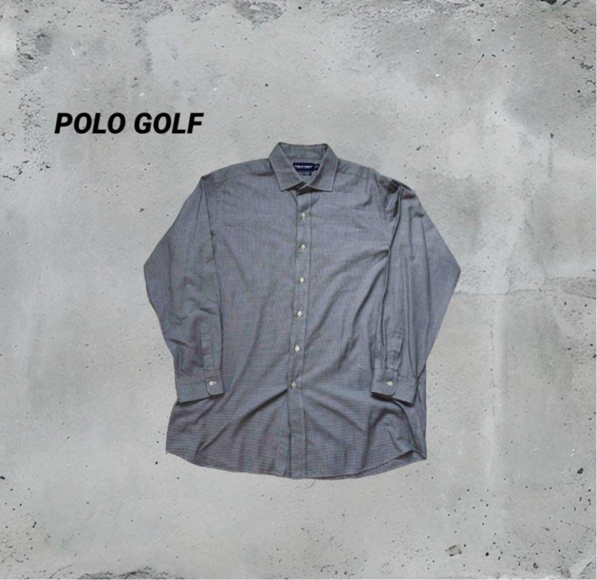 90s POLO GOLF ポロゴルフ ラルフローレン 長袖シャツ 千鳥格子 ビンテージ　XLサイズ　フォーマル　アメカジ　 コットン