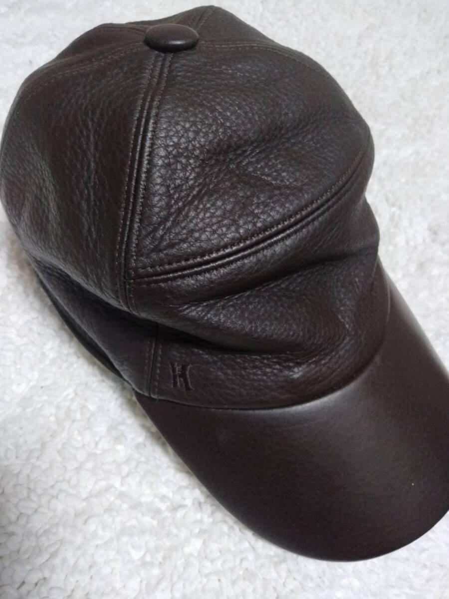 【美品】HERMES エルメス レザーキャップ ダークブラウン サイズ59