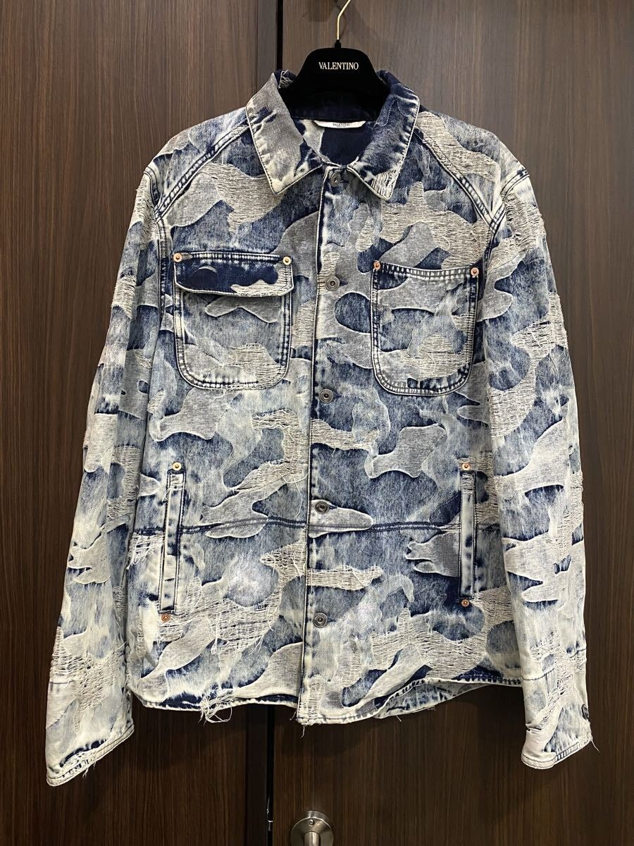 Valentino Garavani ヴァレンティノ カモフラージュ ジャケット ヴァレンティノ VALENTINO 19AW カモフラデニムジャケット メンズ 50 青系 美品【I2-5403】
