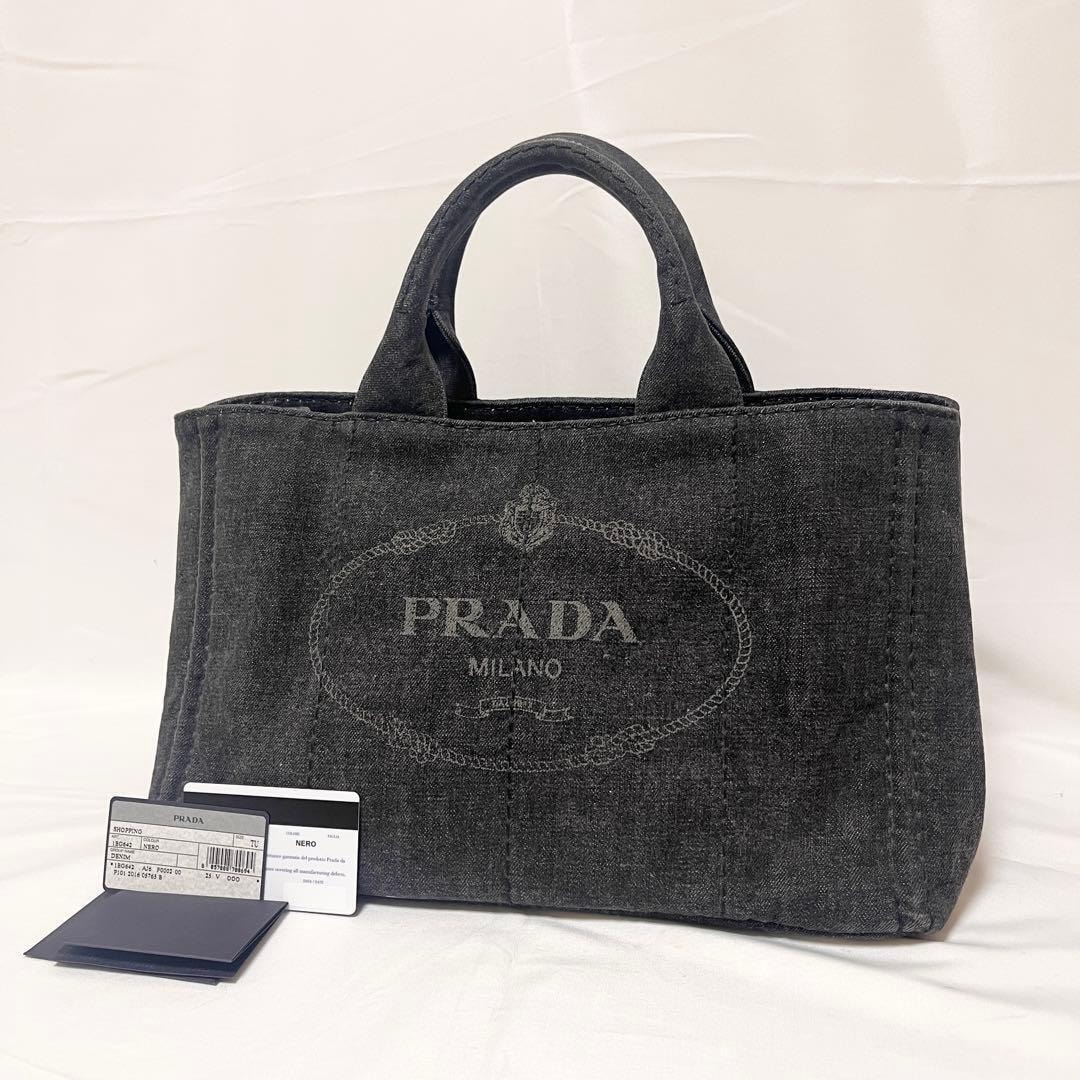 PRADA プラダ カナパ ラージトートバッグ デニム ブラック 黒 1BG642 良品