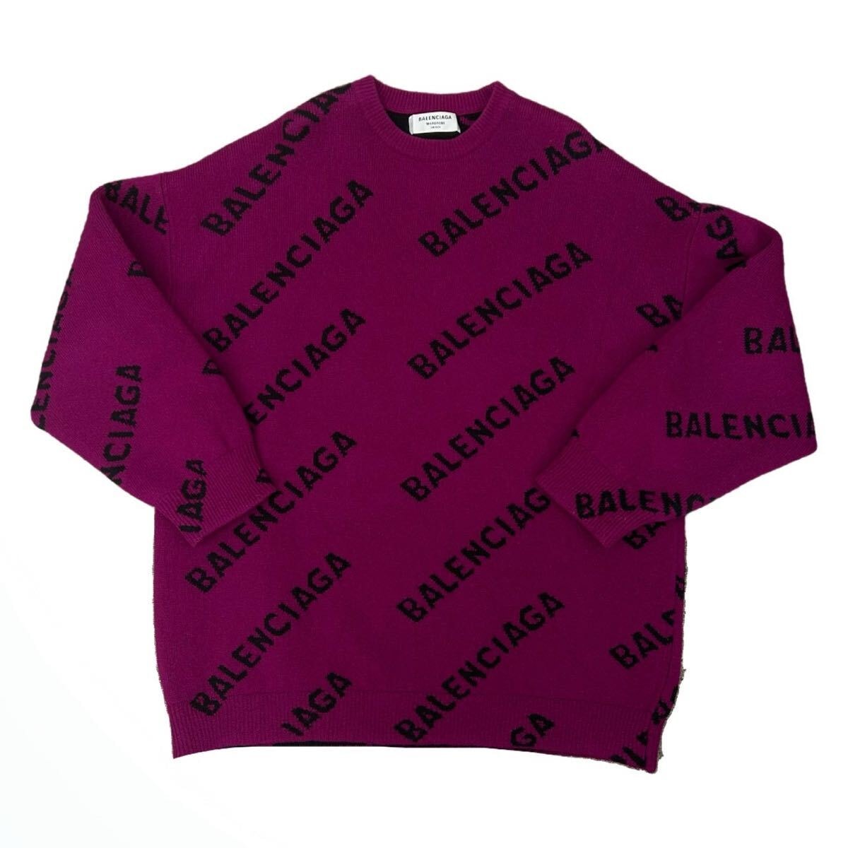 BALENCIAGA バレンシアガ　ニット　パープル B (目立った傷や汚れなし)】BALENCIGA バレンシアガ ニット ロゴ M