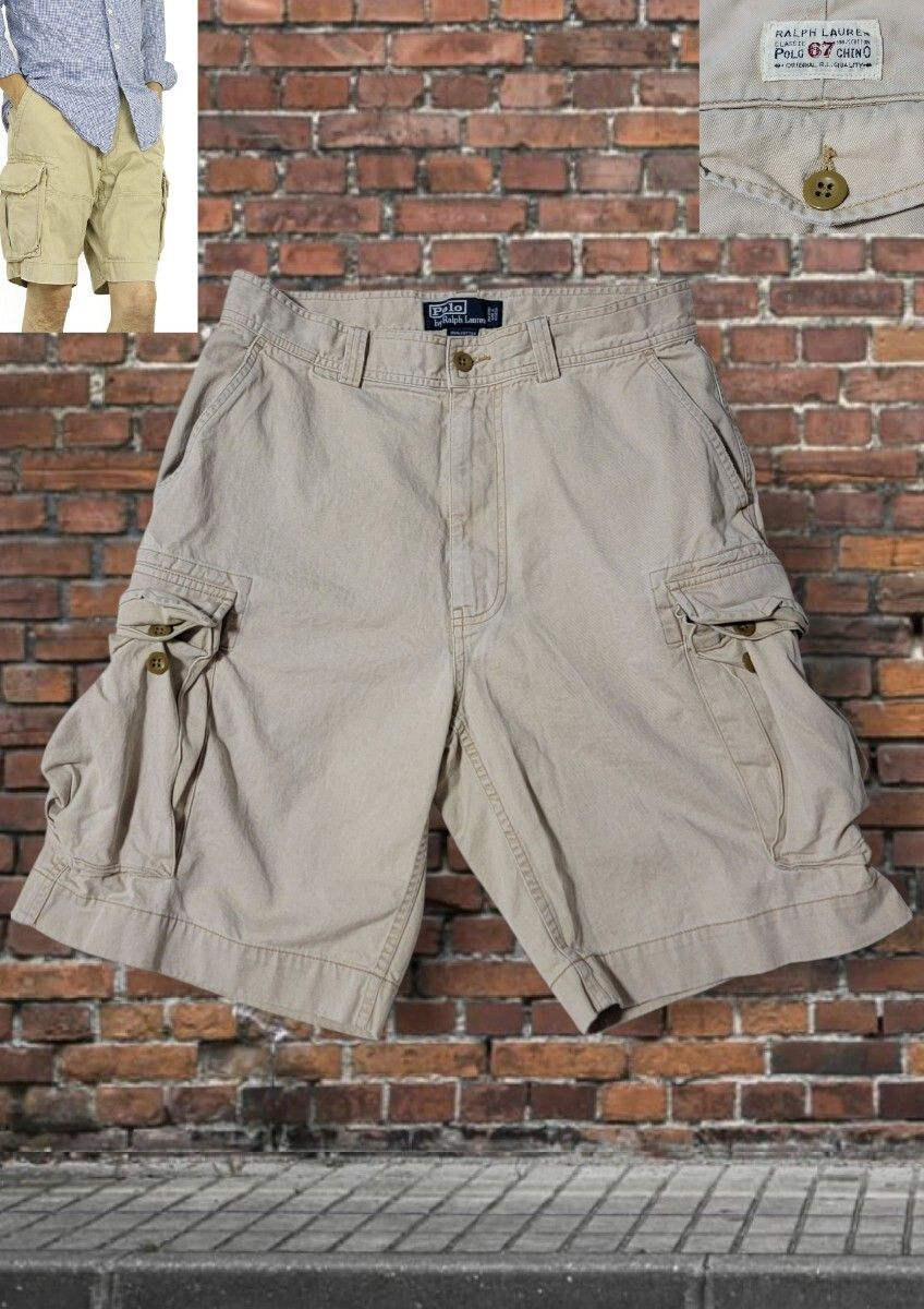 希少 90S ポロバイラルフローレン POLO BY RALPH LAUREN 67 CHINO カーゴショーツ 31 ショートパンツ M チノクロス