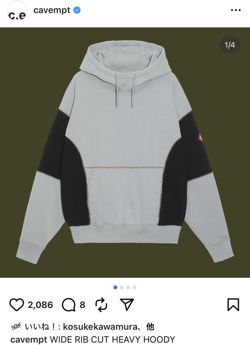 美品 C.E cav empt WIDE RIB CUT HEAVY HOODY XL