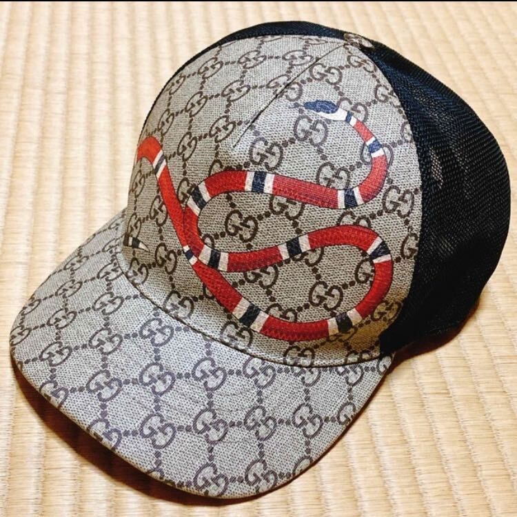 新品 グッチ キングスネーク GGスプリーム ベースボールキャップ XL (60 GUCCI KING SNAKE BASEBALL CAP 野球帽子 蛇柄 ベージュ beige Y2K