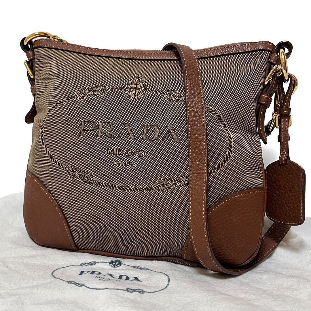 PRADA プラダ ショルダーバッグ ジャガード レザー ベージュ ブラウン BT0867