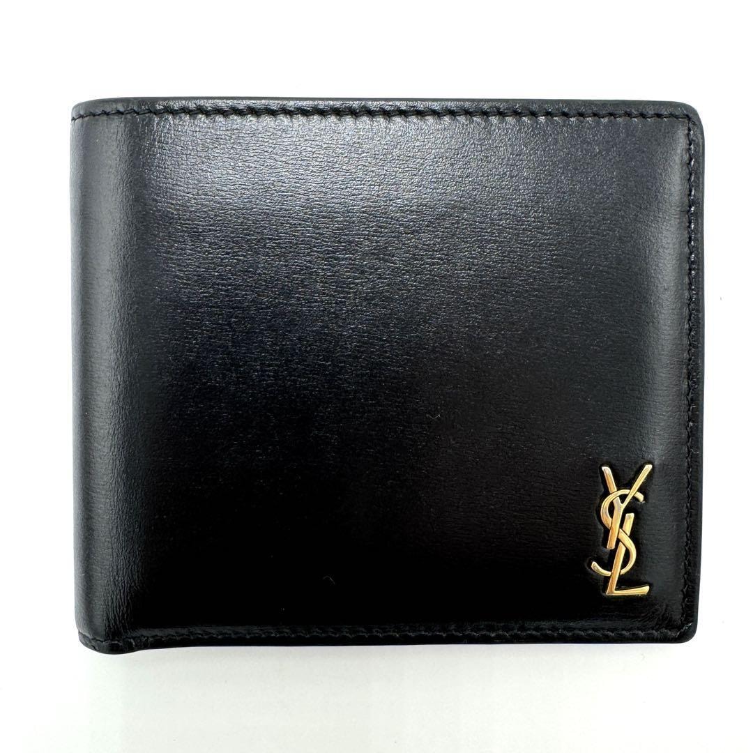 No.346 早い者勝ち☆【美品】サンローラン 2つ折り財布 小銭入れ付 YSLロゴ 610193 コンパクトウォレット ブラック レザー ユニセックス