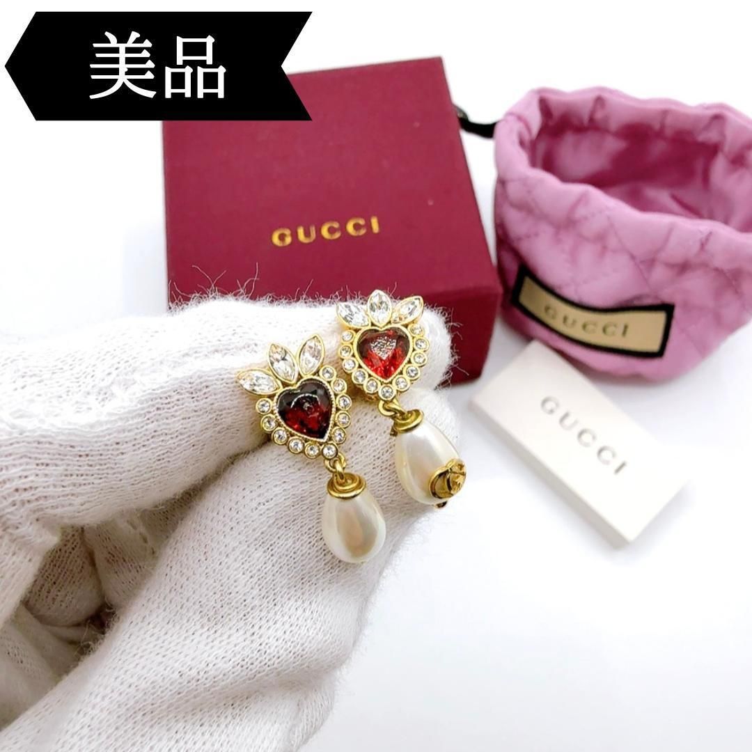 目立った傷や汚れなし】◇グッチ◇パール/ダブルG/ハート/ピアス  
