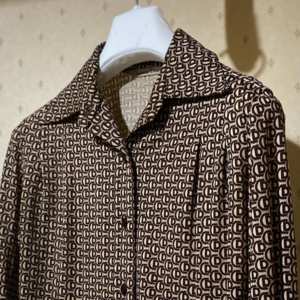 希少モデル Christian Dior 長袖シャツ 総柄 CDロゴ トロッター オールドディオール VINTAGE ARCHIVE