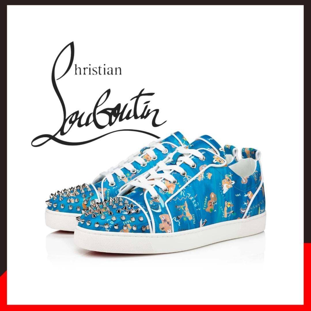 ○★新品 未使用 Christian Louboutin ルイスジュニアスパイク ブルー 27cm相当（クリスチャンルブタン）○●