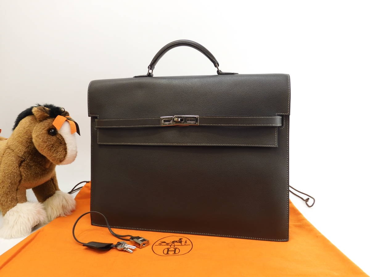 エルメス ケリーデペッシュ38 エプソン/エタン シルバー金具 ブリーフケース@□I